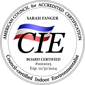American Council for Accredited Certification CIE (Council-certified Indoor Environmentalist) badge – Board Certified, ref #2012025